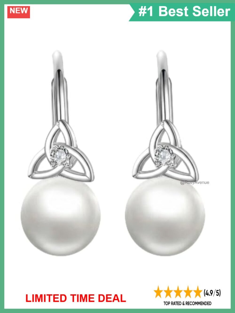 925 Sterling Silver Pearl Celtic Knot Dangle Earrings